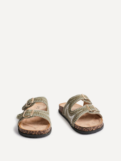 Jaylyn Khaki Double Buckle Sandals