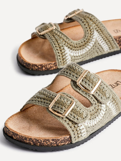 Jaylyn Khaki Double Buckle Sandals