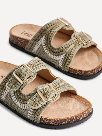 Jaylyn Khaki Double Buckle Sandals