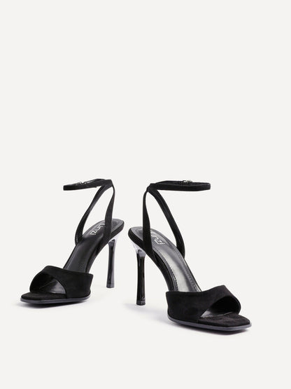 Jazz Black Faux Suede Stiletto High Heels