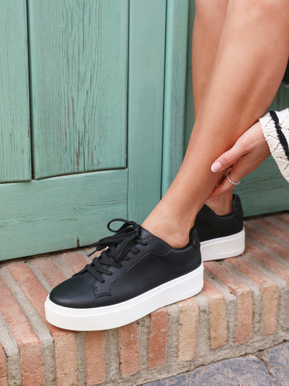 Jersey Black Faux Leather Trainers