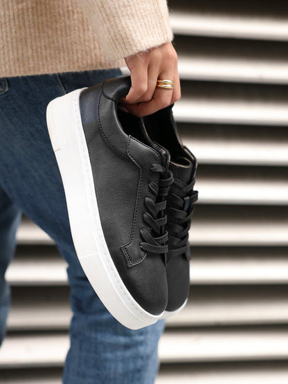Jersey Black Faux Leather Trainers