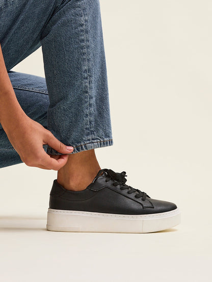 Jersey Black Faux Leather Trainers