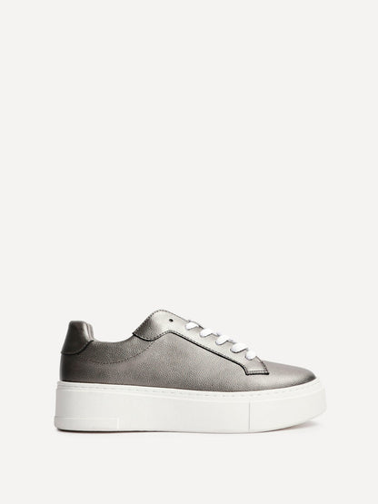 Jersey Pewter Faux Leather Trainers