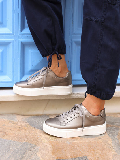 Jersey Pewter Faux Leather Trainers
