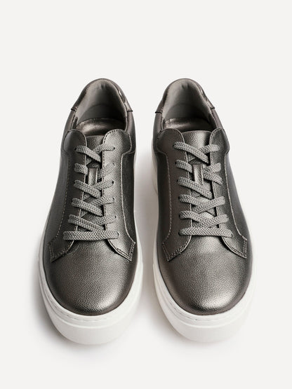 Jersey Pewter Faux Leather Trainers