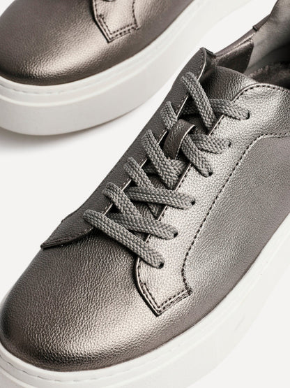 Jersey Pewter Faux Leather Trainers