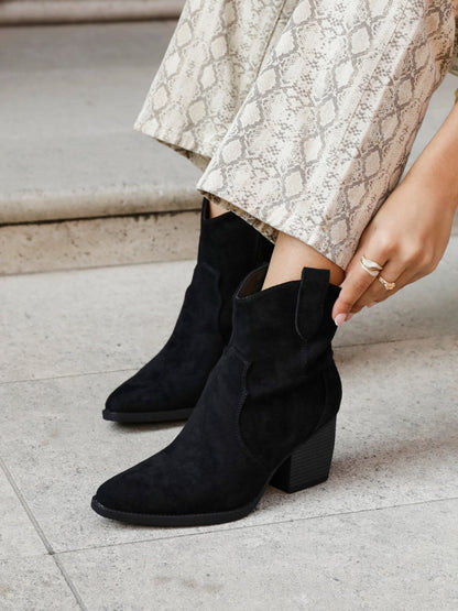 Jessie Black Faux Suede Cowboy Ankle Boots