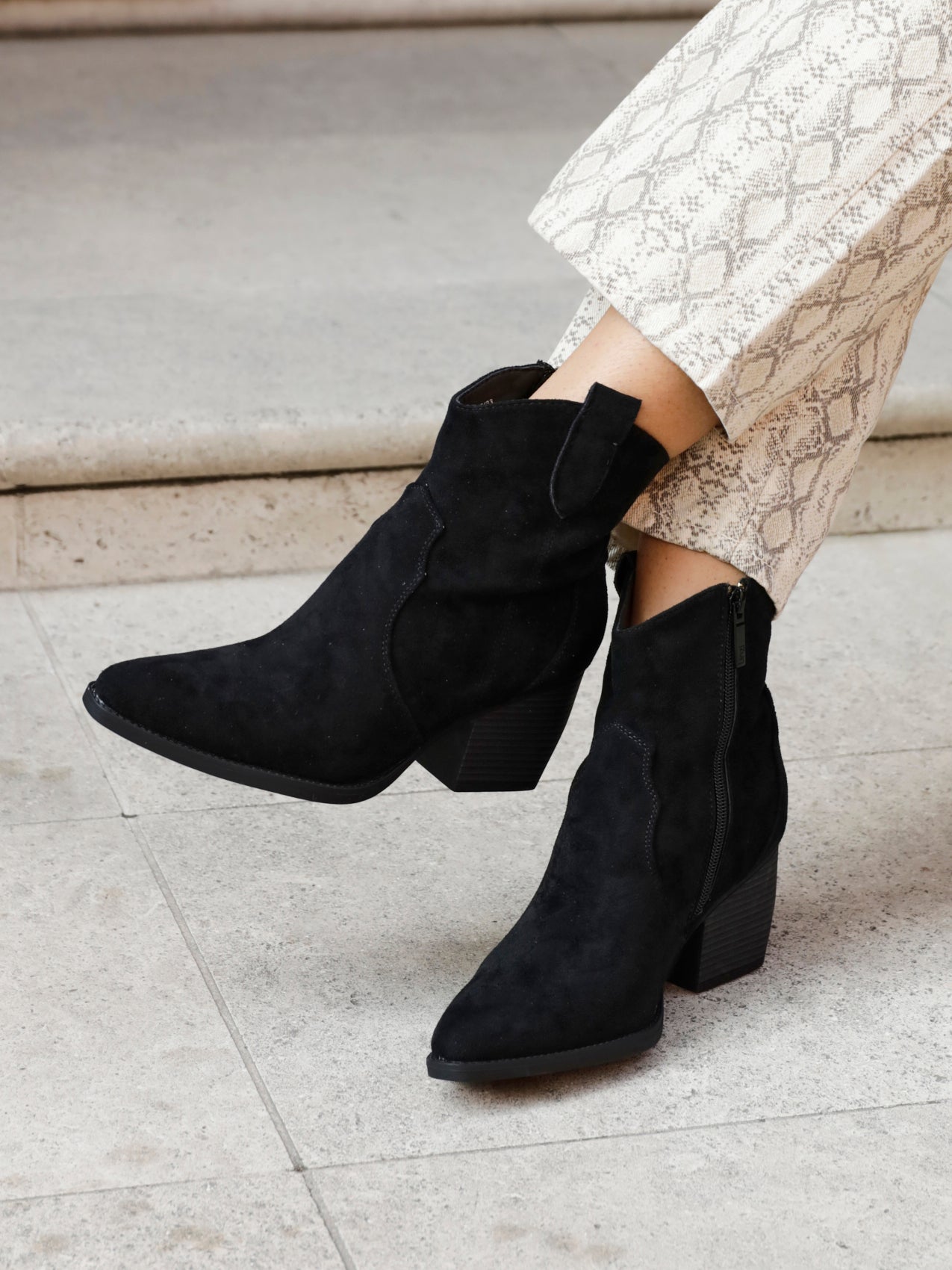 Jessie Black Faux Suede Cowboy Ankle Boots