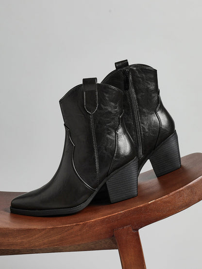 Jessie Black Faux Leather Cowboy Ankle Boots