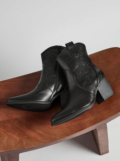 Jessie Black Faux Leather Cowboy Ankle Boots