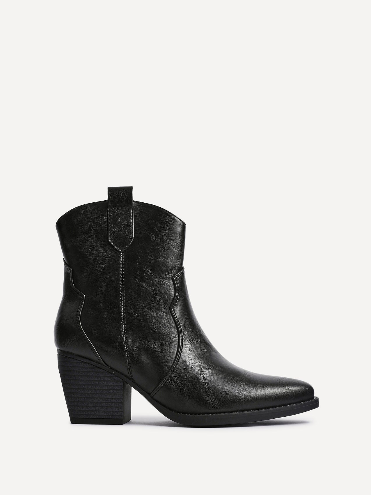 Jessie Black Faux Leather Cowboy Ankle Boots