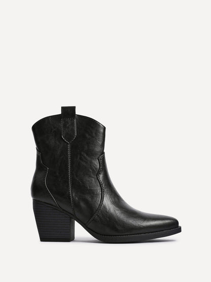 Jessie Black Faux Leather Cowboy Ankle Boots