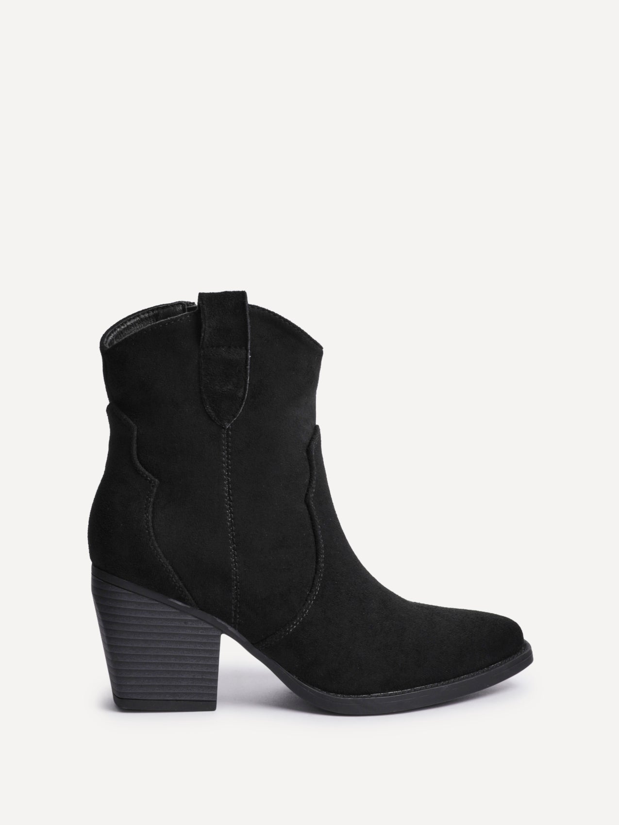 Jessie Black Faux Suede Cowboy Ankle Boots