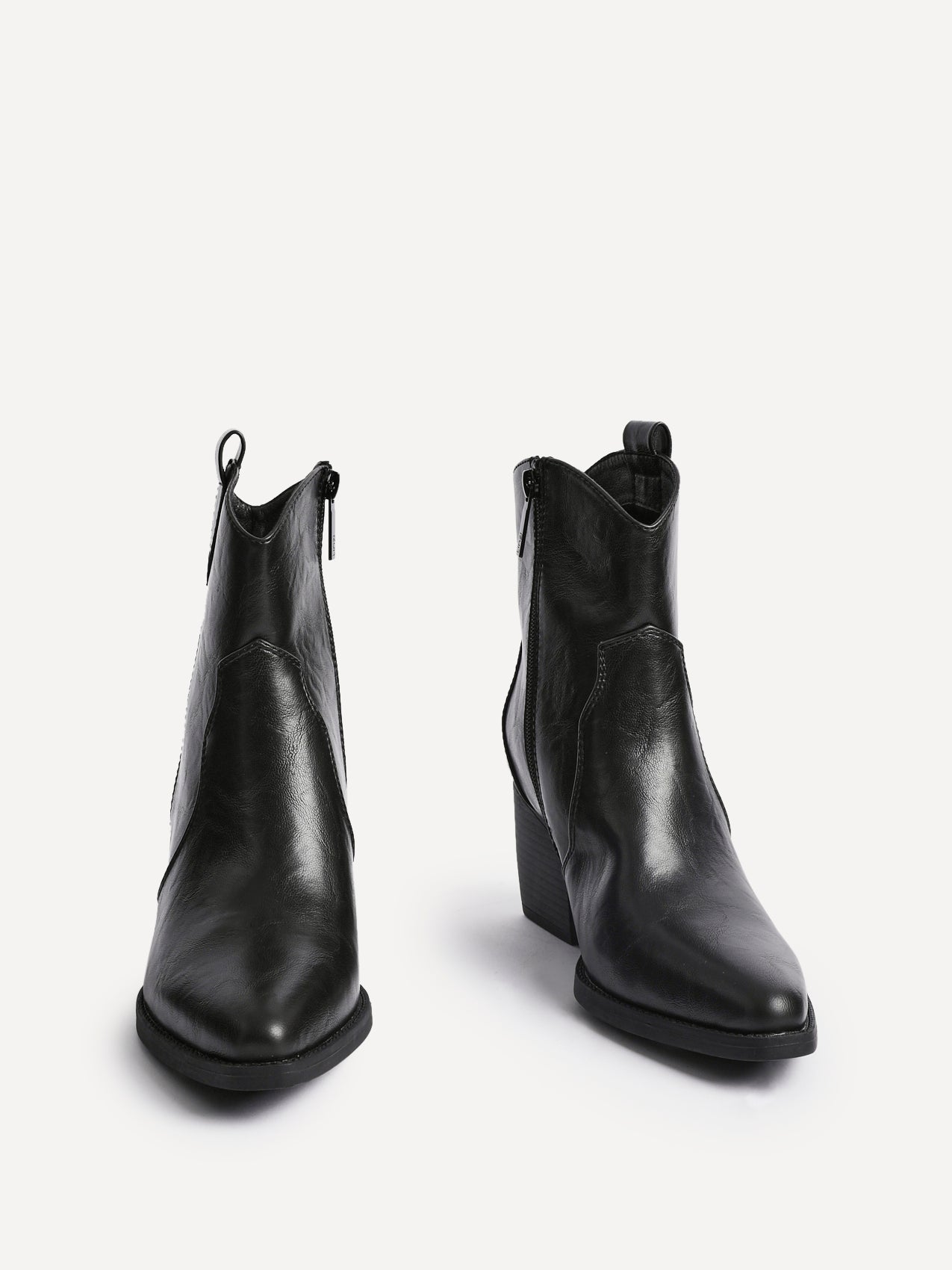 Jessie Black Faux Leather Cowboy Ankle Boots