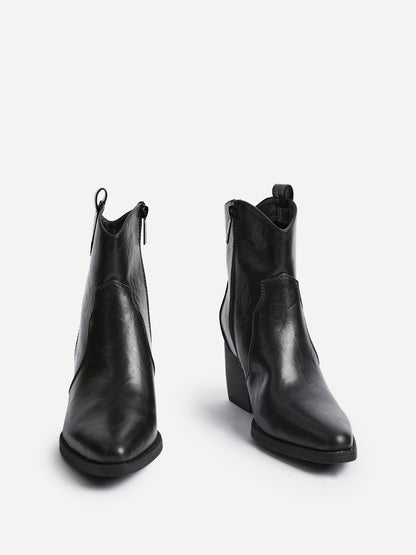 Jessie Black Faux Leather Cowboy Ankle Boots