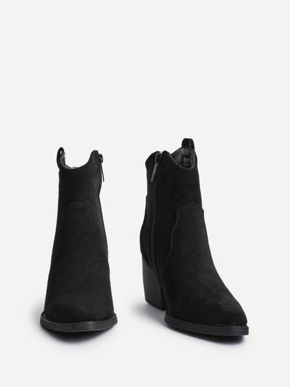 Jessie Black Faux Suede Cowboy Ankle Boots