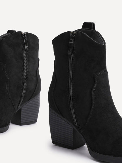 Jessie Black Faux Suede Cowboy Ankle Boots