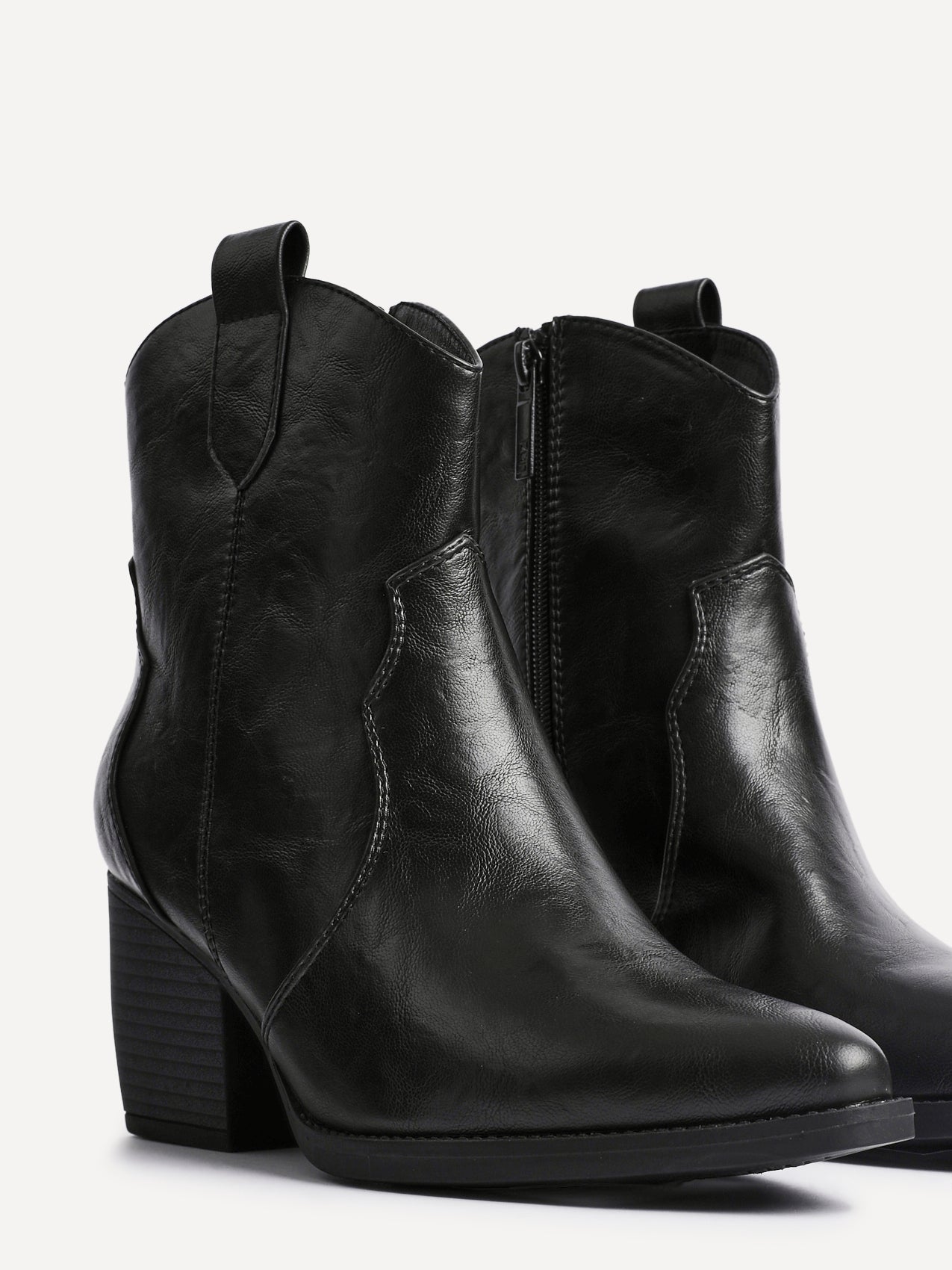 Jessie Black Faux Leather Cowboy Ankle Boots