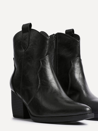 Jessie Black Faux Leather Cowboy Ankle Boots