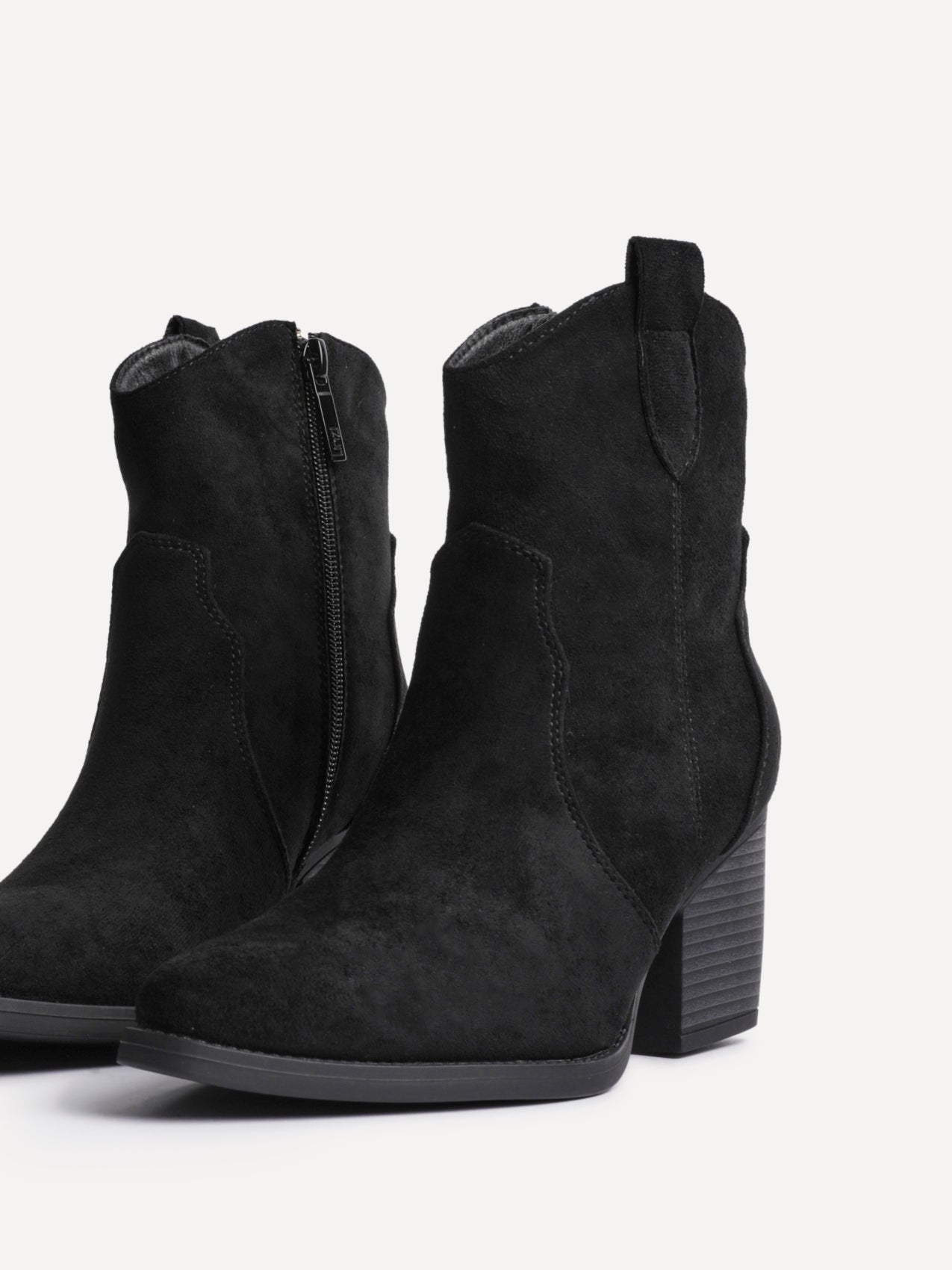 Jessie Black Faux Suede Cowboy Ankle Boots