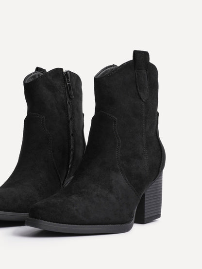 Jessie Black Faux Suede Cowboy Ankle Boots
