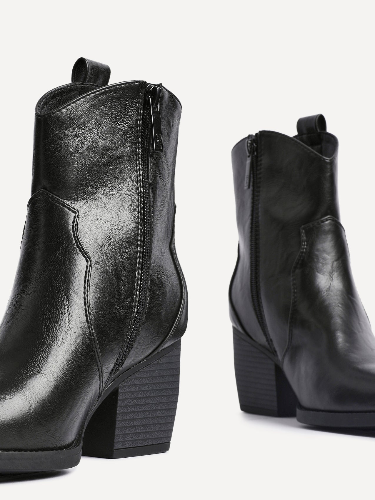 Jessie Black Faux Leather Cowboy Ankle Boots