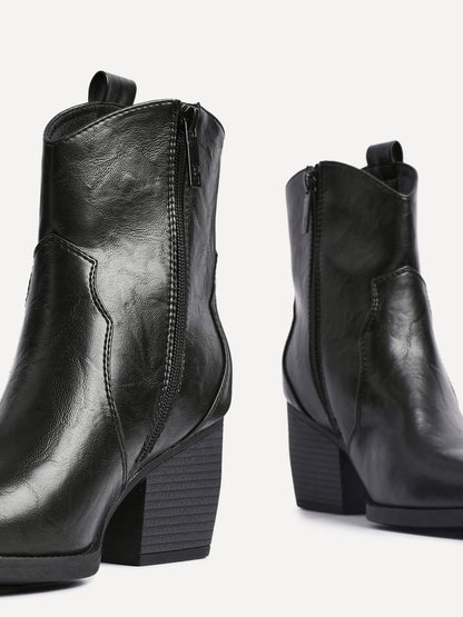 Jessie Black Faux Leather Cowboy Ankle Boots