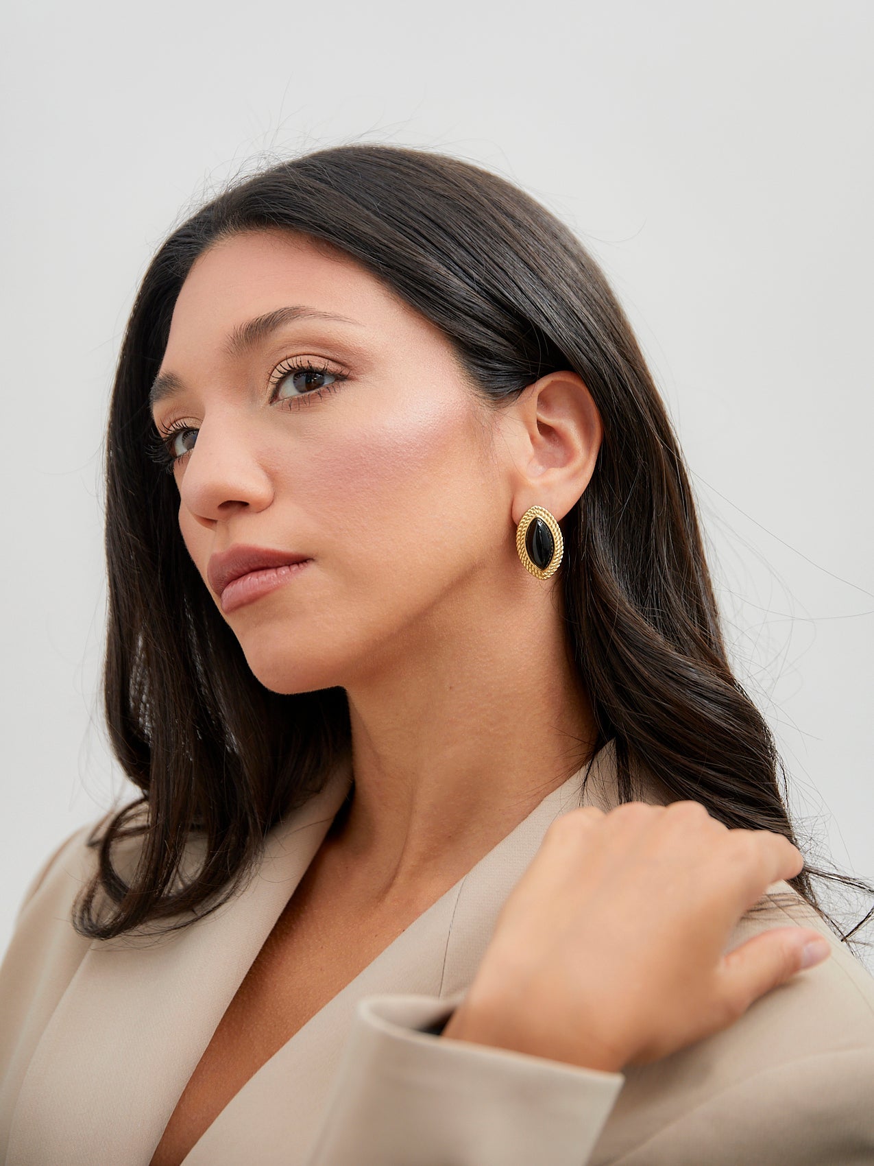 Lyla Black Oval Stud Earrings