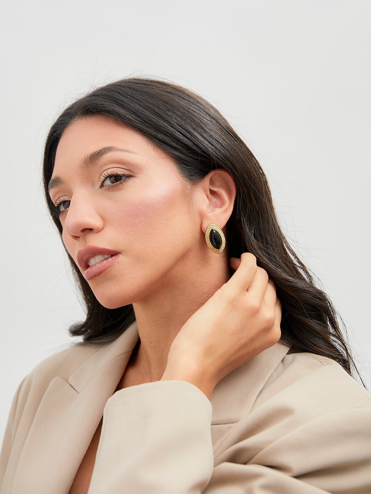 Lyla Black Oval Stud Earrings