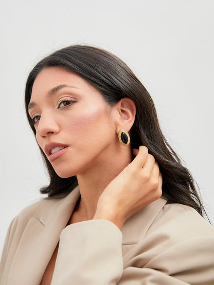 Lyla Black Oval Stud Earrings