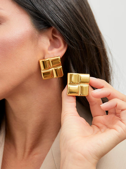Lustre Gold Square Stud Earrings
