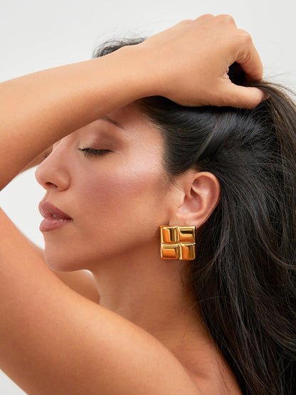 Lustre Gold Square Stud Earrings