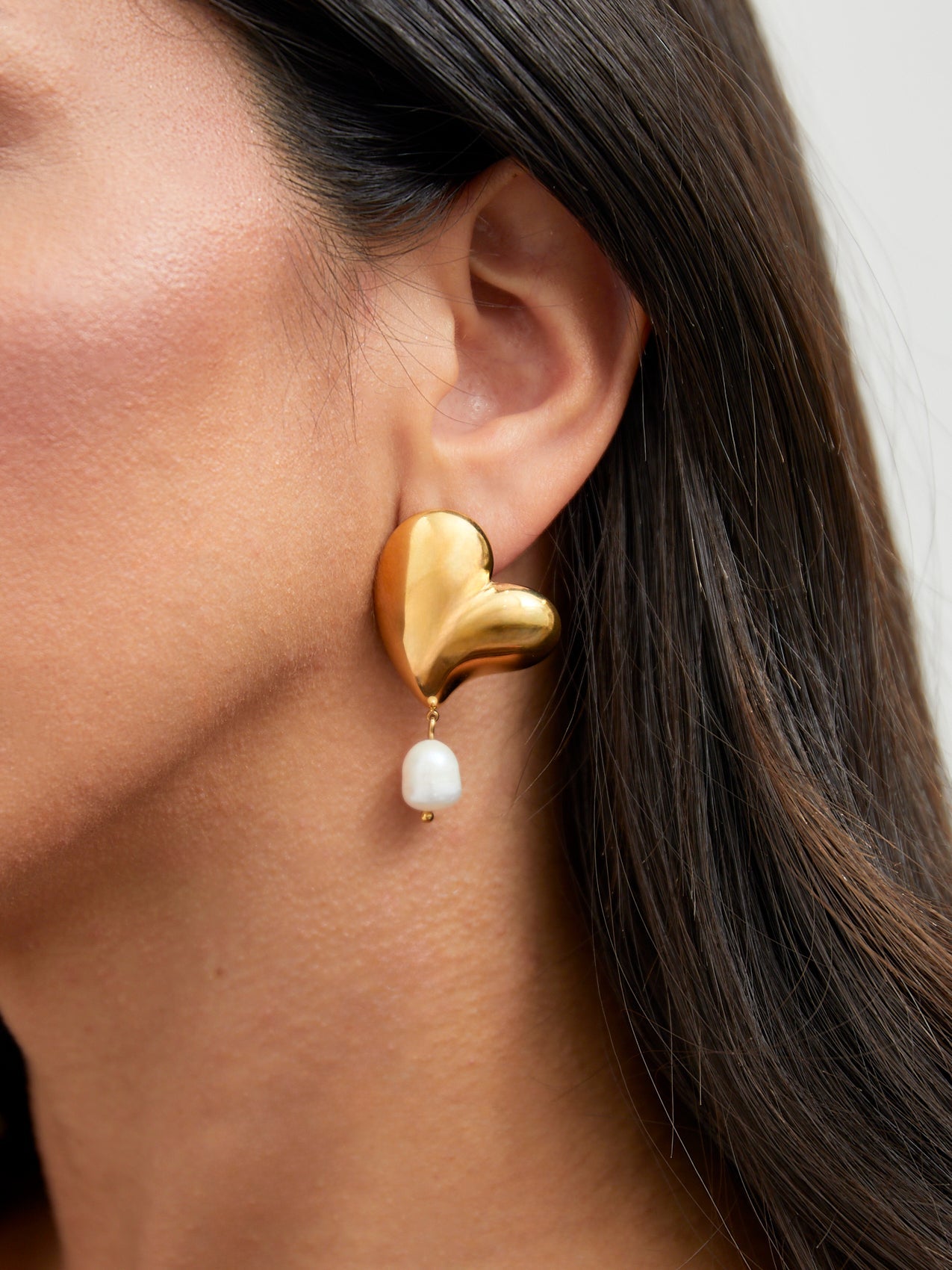 Heartfelt Gold Heart Stud Pearl Earrings