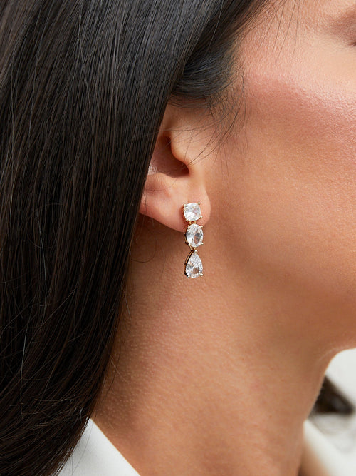 Stardust Gold Crystal Stone Drop Earrings