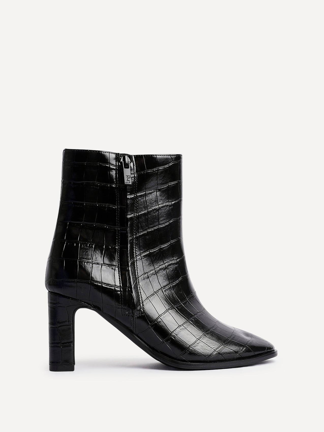 Jonas Black Croc Patent Heeled Ankle Boots