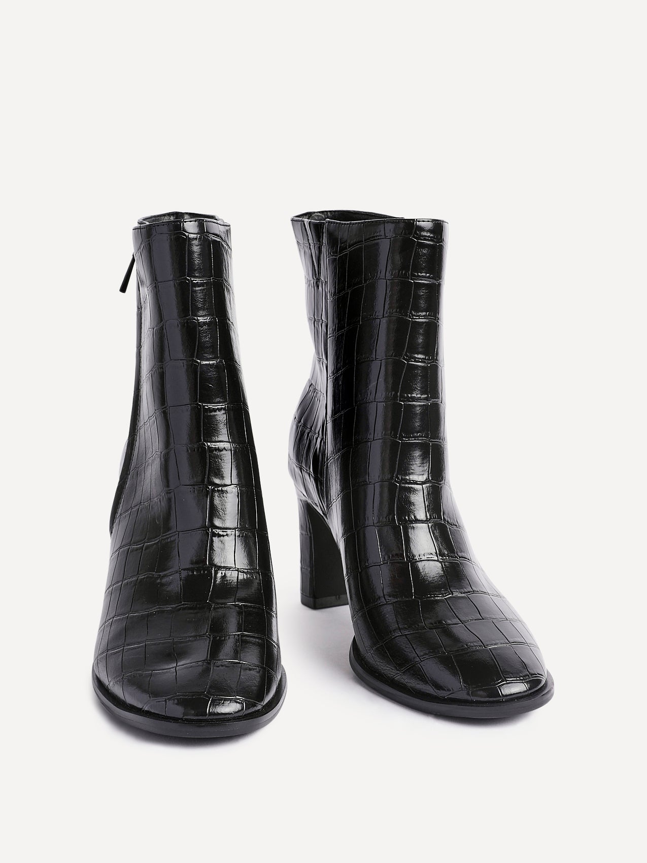 Jonas Black Croc Patent Heeled Ankle Boots