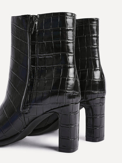 Jonas Black Croc Patent Heeled Ankle Boots