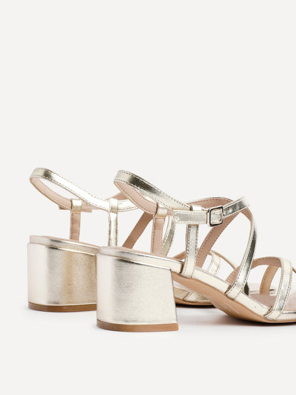 Jovanna Gold Strappy Heeled Sandals
