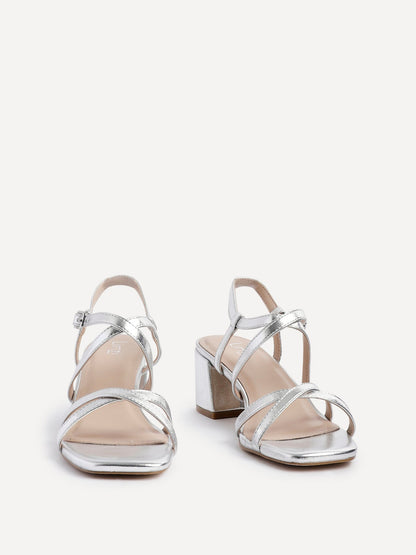 Jovanna Silver Strappy Heeled Sandals