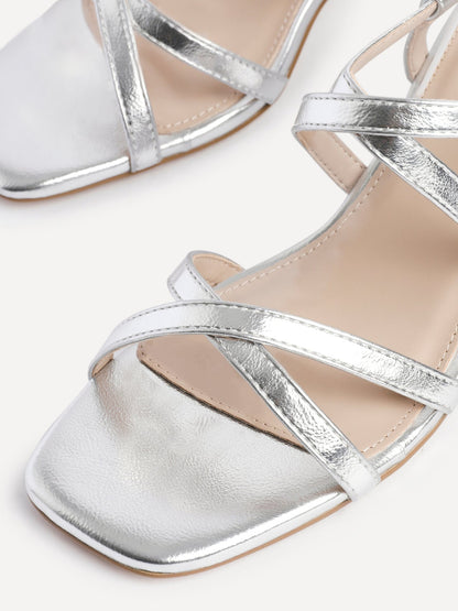 Jovanna Silver Strappy Heeled Sandals