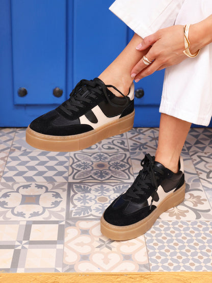 Kaia Black and Nude Faux Leather Trainers