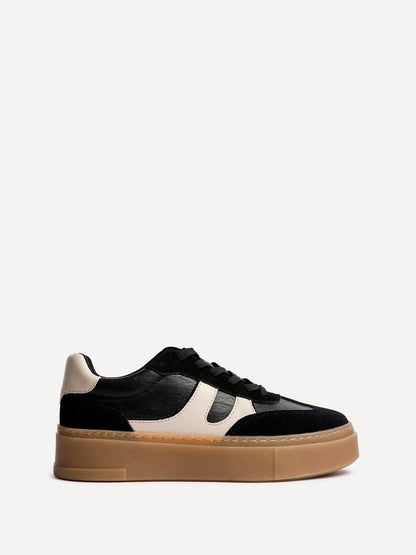 Kaia Black and Nude Faux Leather Trainers