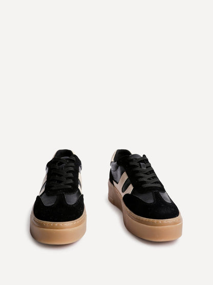 Kaia Black and Nude Faux Leather Trainers