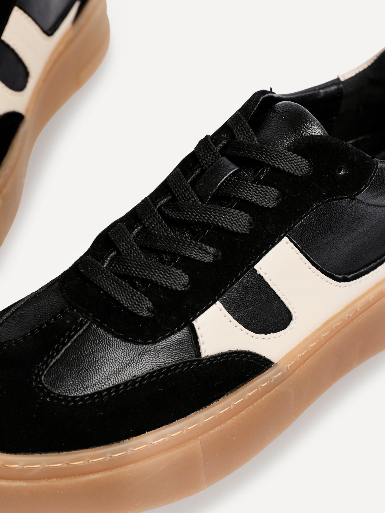 Kaia Black and Nude Faux Leather Trainers