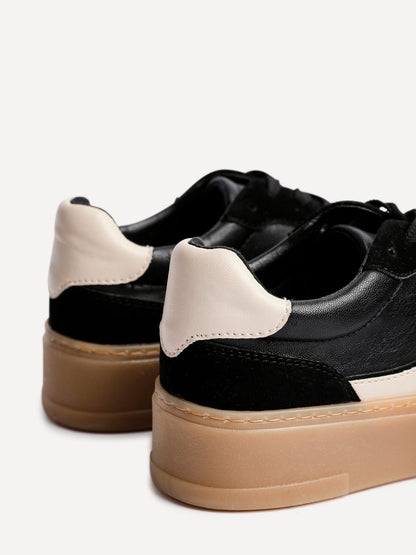 Kaia Black and Nude Faux Leather Trainers