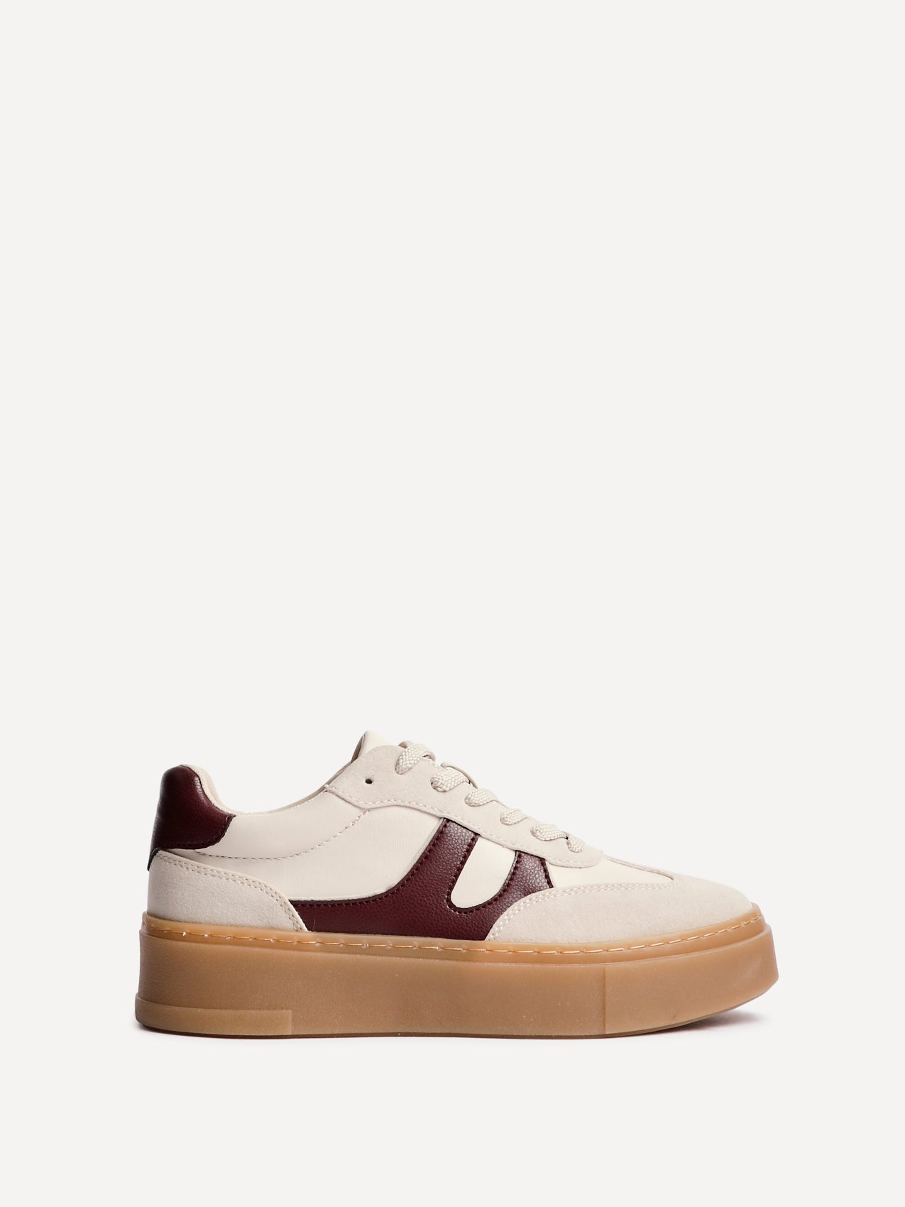 Kaia Nude and Burgundy Faux Leather Trainers