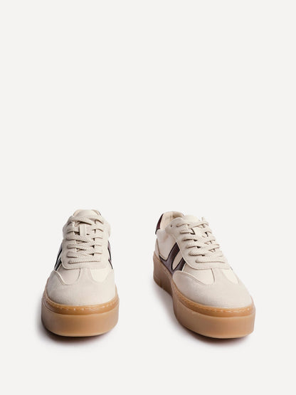 Kaia Nude and Burgundy Faux Leather Trainers