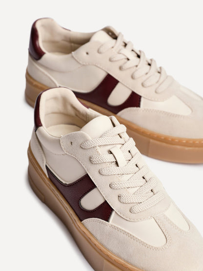 Kaia Nude and Burgundy Faux Leather Trainers