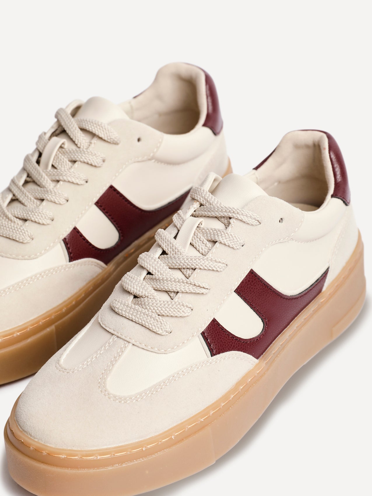 Kaia Nude and Burgundy Faux Leather Trainers